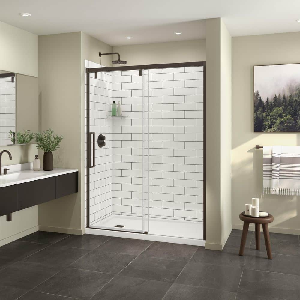 MAAX Utile 60 in. W x 32.5 in. D x 80 in. H Composite Direct-to-Stud 3-Piece Alcove Shower Wall Kit in Metro Tux