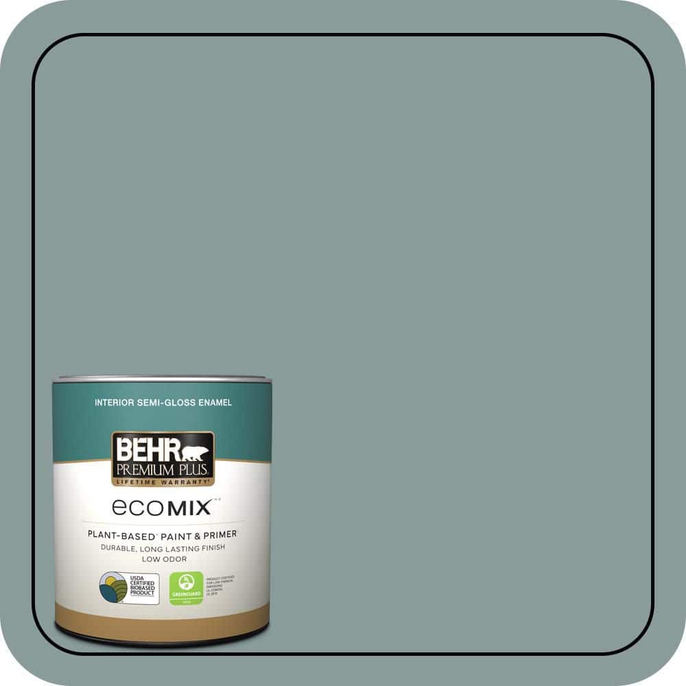 BEHR PREMIUM PLUS 1 qt. Home Decorators #HDC-AC-23 Provence Blue Semi-Gloss Enamel EcoMix Plant-Based Interior Paint & Primer (1)