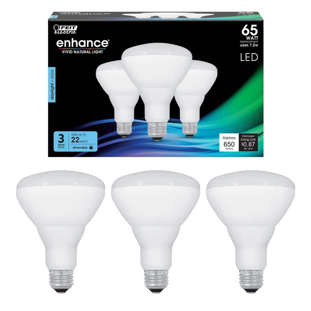 Feit Electric 65-Watt Equivalent BR30 Dimmable CEC 90+ CRI Recessed CEC Title 20 E26 Flood LED Light Bulb, Daylight 5000K (3-Pa (2)