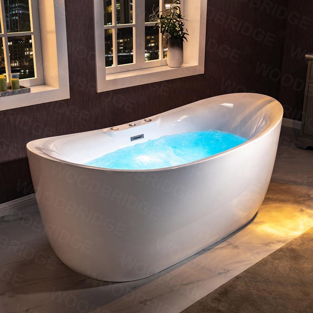 WOODBRIDGE Padova 71 in. Acrylic Freestanding Double Slipper Whirlpool and Air Bathtub with Drain and Overflow Included in White (2)