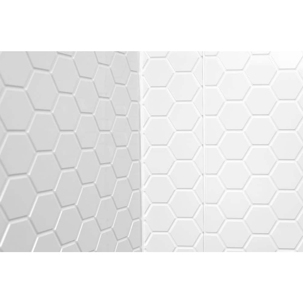 FROM PLAIN TO BEAUTIFUL IN HOURS Hex Mini 60 in. W x 96 in. H x 42 in. D 3-Piece Glue-Up PVC Tub Surrounds Wall Panels in Gloss White (2)