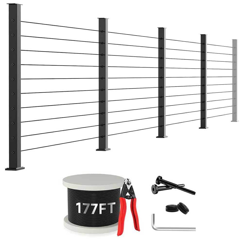 Afoxsos 1-Stop 36 Black T304 Cable Railing Posts Kit DIY 4 Pack Level Drilled Line Posts 2 in. Wire Rope Stainless Steel (1)