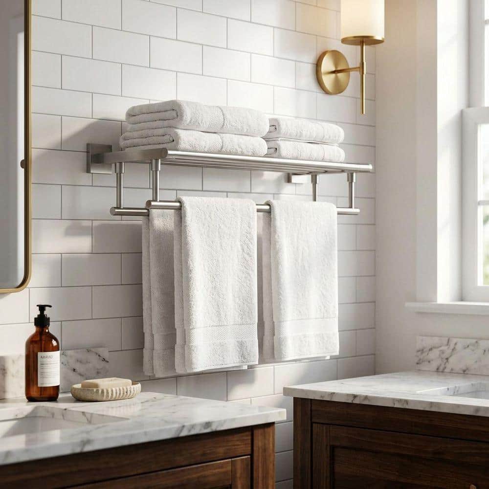 AVITAS 24 in. Bathroom Wall Mounted Double Tier Towel Rack with Double Towel Bar Stainless Steel in Brushed Nickel (2)