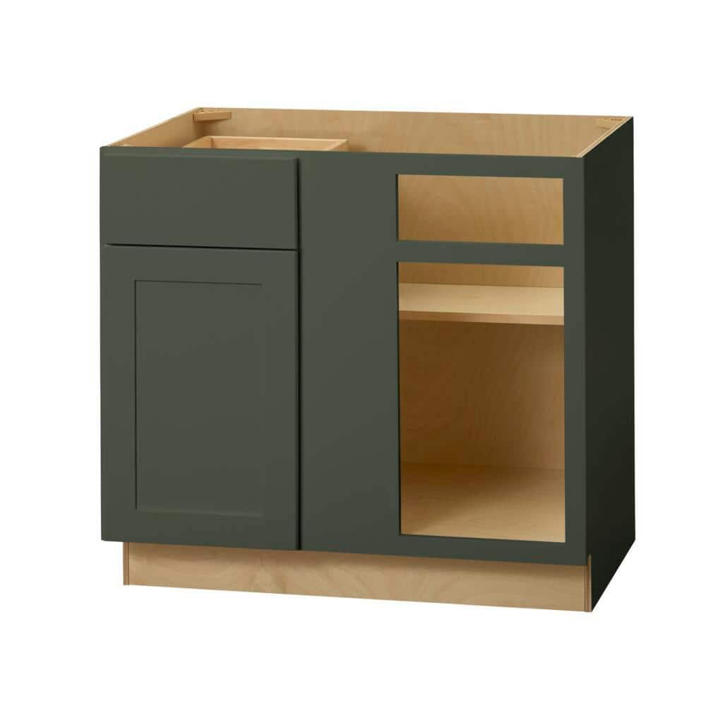 Hampton Bay Avondale 36 in. W x 24 in. D x 34.5 in. H Ready to Assemble Plywood Shaker Blind Corner Kitchen Cabinet in Fern Green