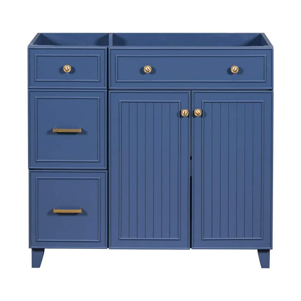 Unbranded 36 in. Freestanding Rectangular Bath Vanity Cabinet without Top in Blue with Soild Wood Frame, Drawers &-Doors (1)
