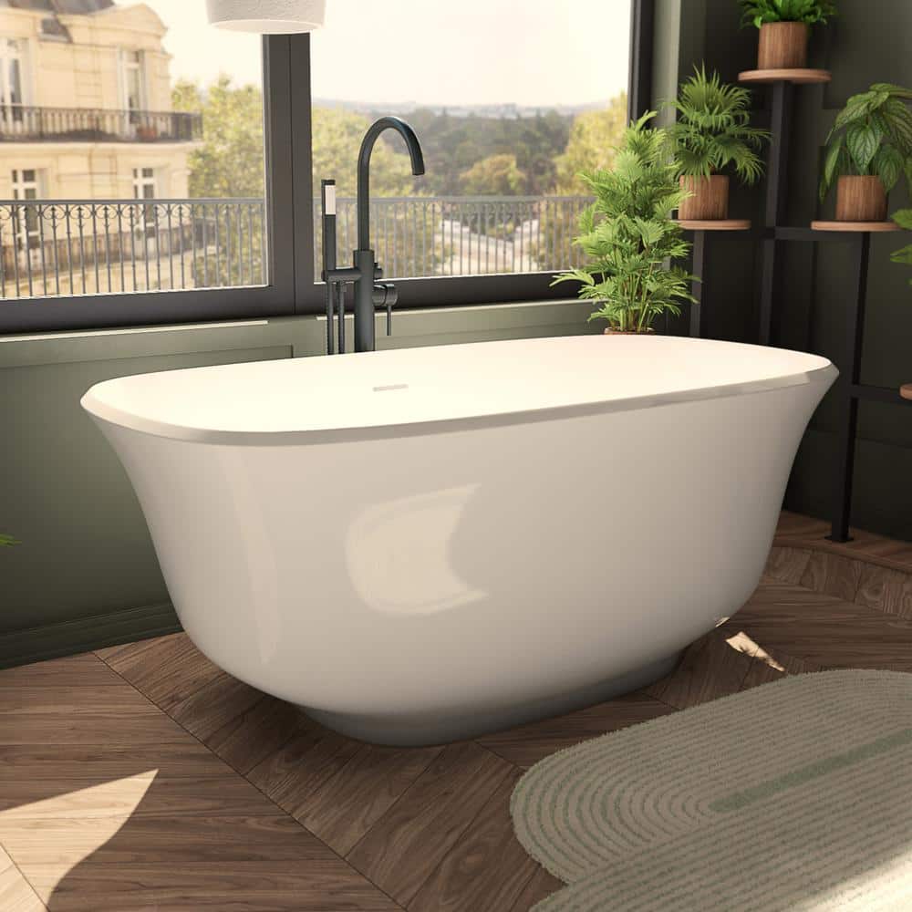 DreamLine Elegance 67 in. x 31.25 in. Acrylic Freestanding Soaking Bathtub in White with Center Drain in White (1)