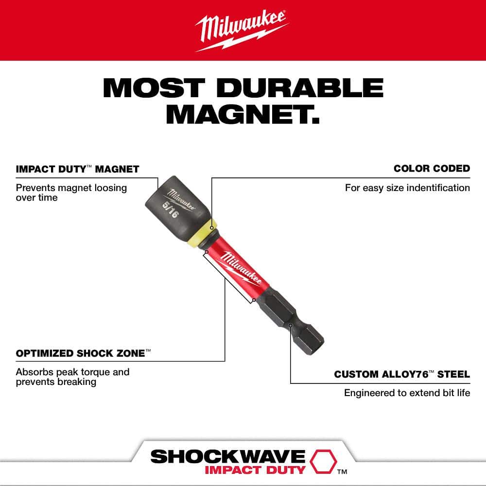 Milwaukee SHOCKWAVE Impact Duty 9/16 in. 2-9/16 in. Magnetic Nut Driver (4)