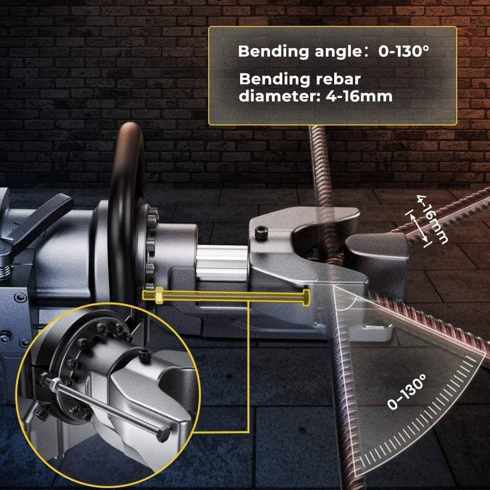 KIWDZFU Electric Hydraulic Rebar Bender Machine Bending Up to 5/8 in. 16 mm 0-130° with Positioning Bolt (3)