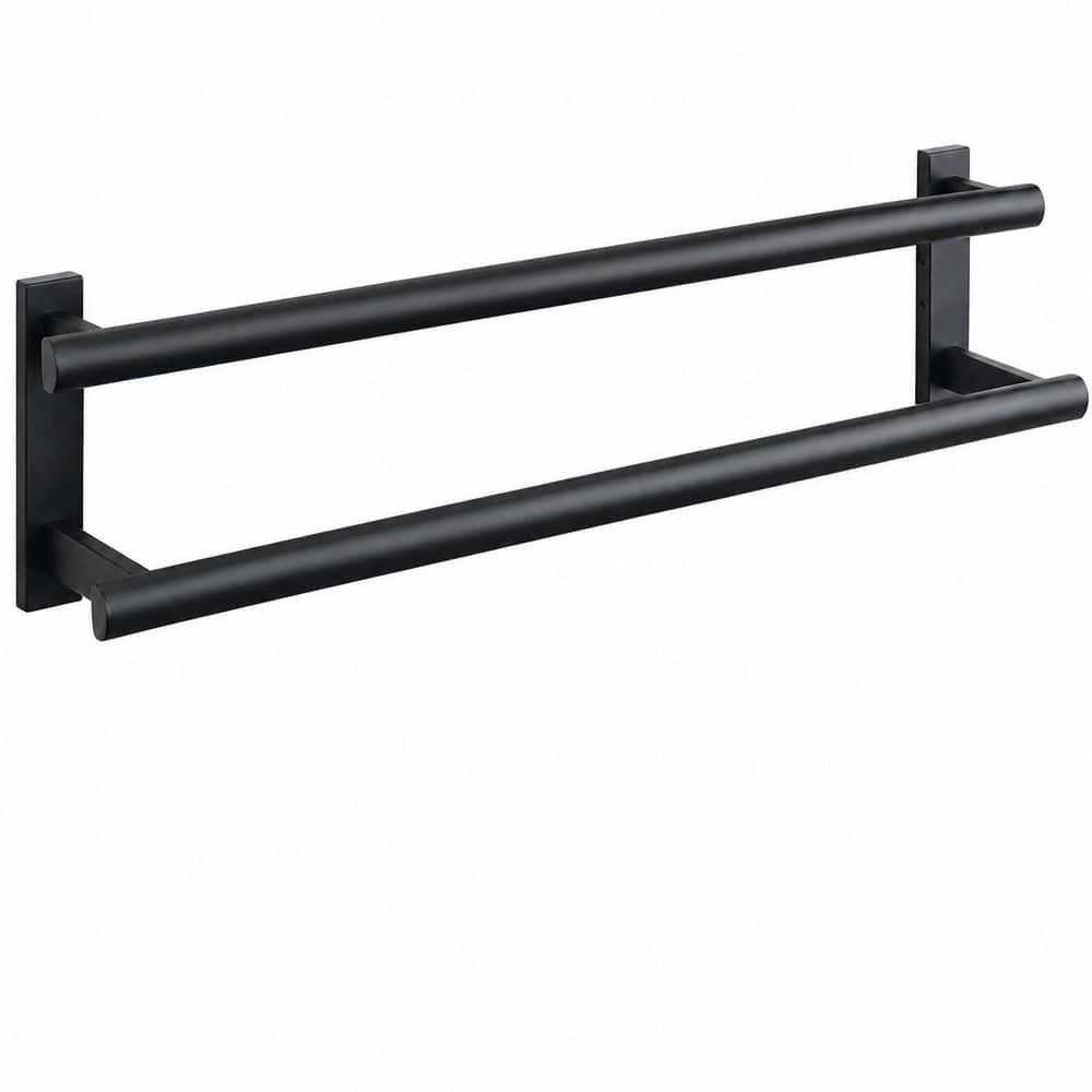 KHKFY Double Towel Bar Wall Mount, 24 in., Matte Black Finish, 304 Stainless Steel Towel Rack For Bathroom Use (1)