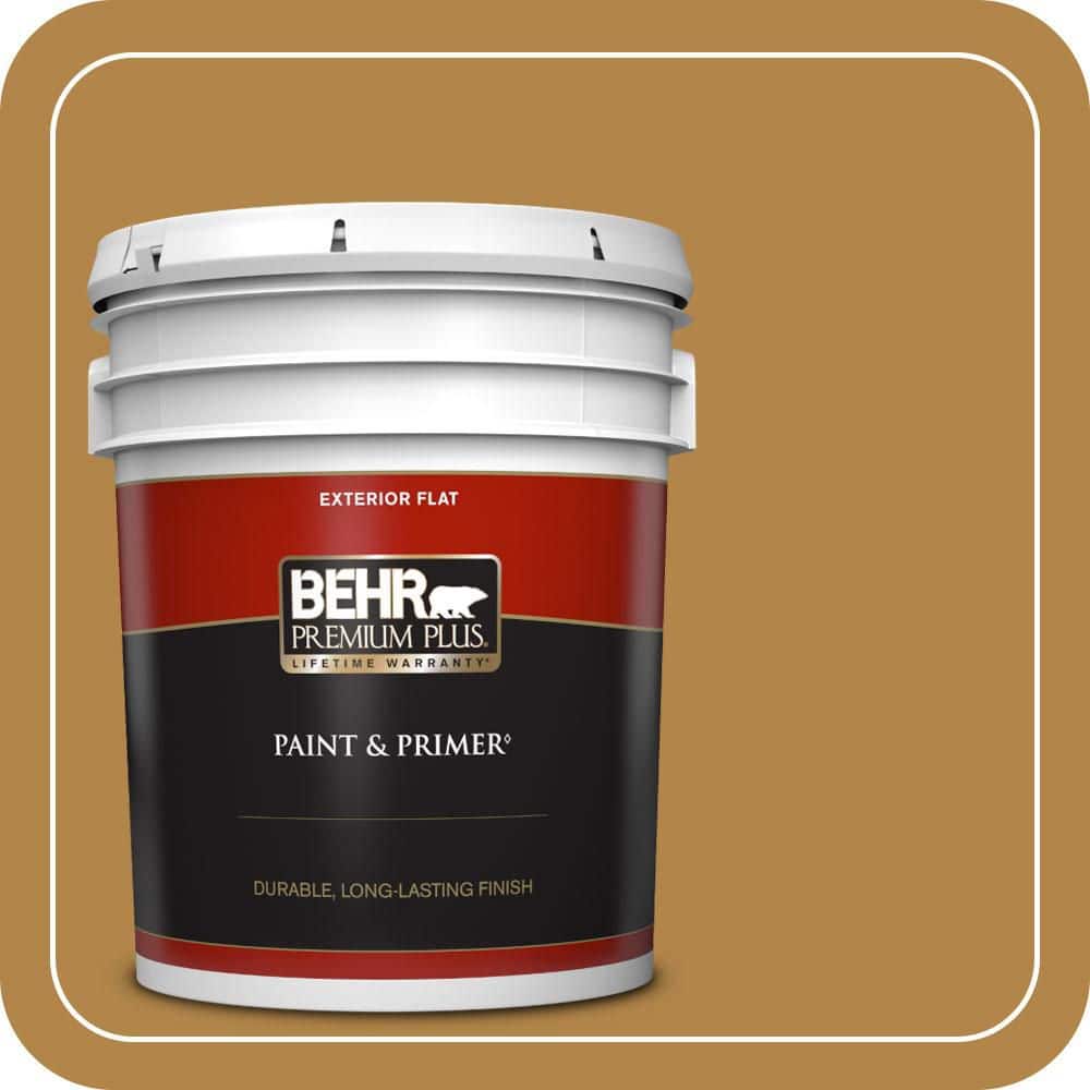 BEHR PREMIUM PLUS 5 gal. #MQ4-9 Rice Curry Flat Exterior Paint & Primer