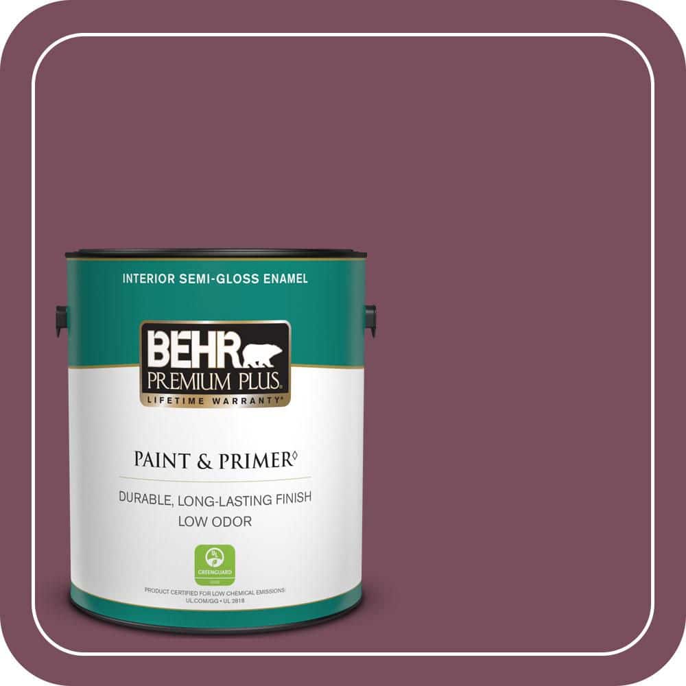 BEHR PREMIUM PLUS 1 gal. #100D-7 Maroon Semi-Gloss Enamel Low Odor Interior Paint & Primer