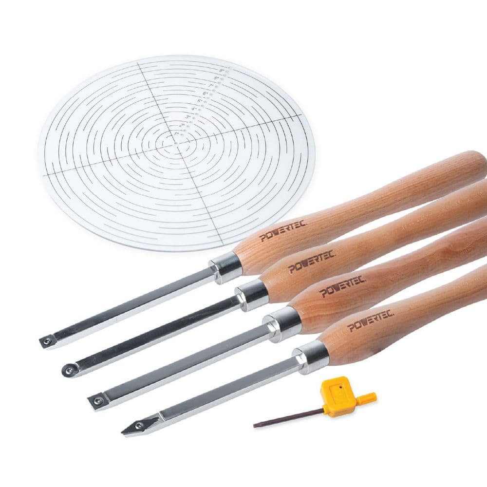 ‎POWERTEC 4PCS Carbide Lathe Tools with 10 in. Center Finder Compass, Wood Lathe Tools, Lathe Tools with Replaceable Blades
