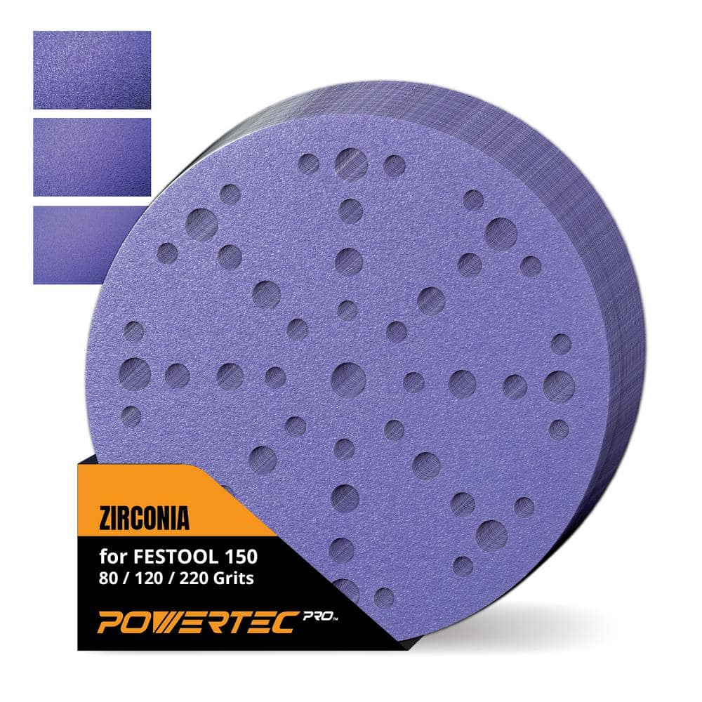 ‎POWERTEC 6 in. 49 Holes Zirconia Hook and Loop Sanding Disc, 50 Each of 80/120/220 Grit for Festool Random Orbital Sanders, 150PK (1)