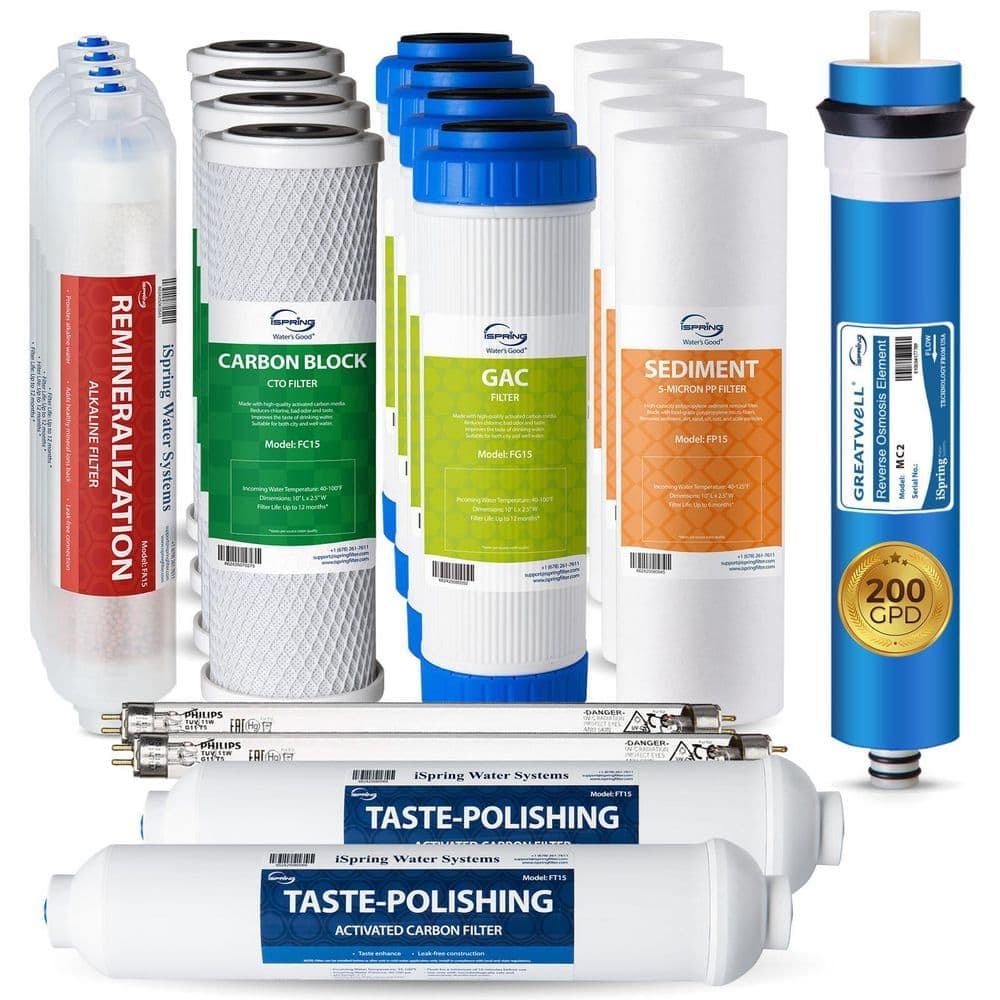 ISPRING Upgraded 200 GPD 2-Year Replacement Filter Pack for RCC2AK-UV Reverse Osmosis System with Alkaline Mineral and UV (1)