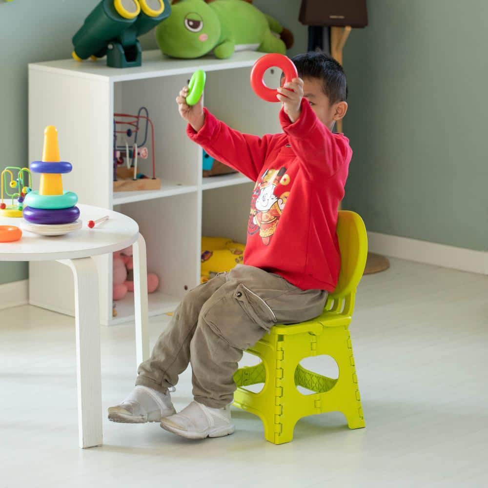 Basicwise Plastic Foldable Step Stool with Back Support, Kids Stepping Stool and Bathroom Stool, Collapsible Step Stool, Green (3)