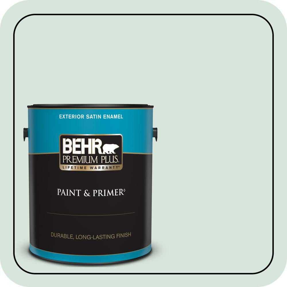 BEHR PREMIUM PLUS 1 gal. #S420-1 New Day Satin Enamel Exterior Paint & Primer