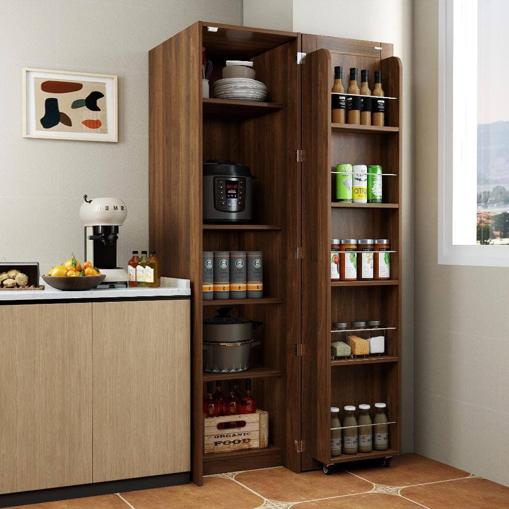 COWLOWN 15.67 in. W x 21.65 in. D x 62.99 in. H Brown Linen Cabinet with Doors & Shelves (3)