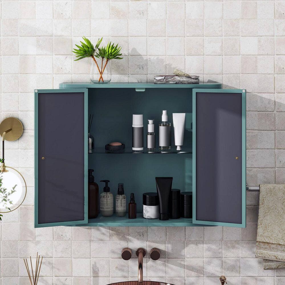 Tahanbath 8.26 in. W x 27.55 in. D x 23.62 in. H Bathroom Storage Wall Cabinet in Green with 2 Mirror Doors (2)