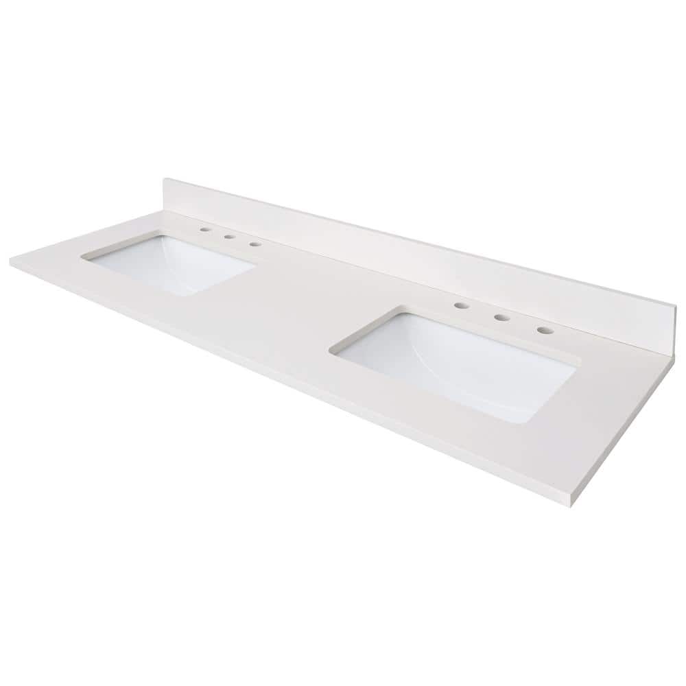 Home Decorators Collection 61 in. W 22 in D Quartz White Rectangular Double Sink Vanity Top (2)
