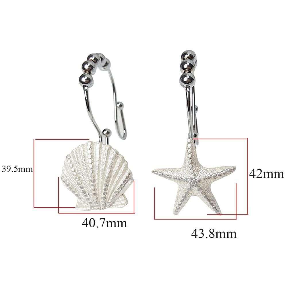 Unbranded Starfish and Seashell Stainless Steel Rust Resistant Double Hooks for Shower Curtain Rods Bathroom Decor (2)