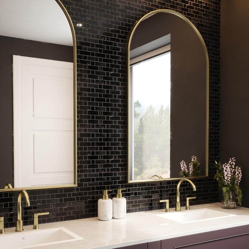 Jeffrey Court Bleeker Classic Black 10.5in. x 12 in. Subway Polished Marble Wall and Floor Mosaic Tile (0.875 sq. ft./Each) (3)