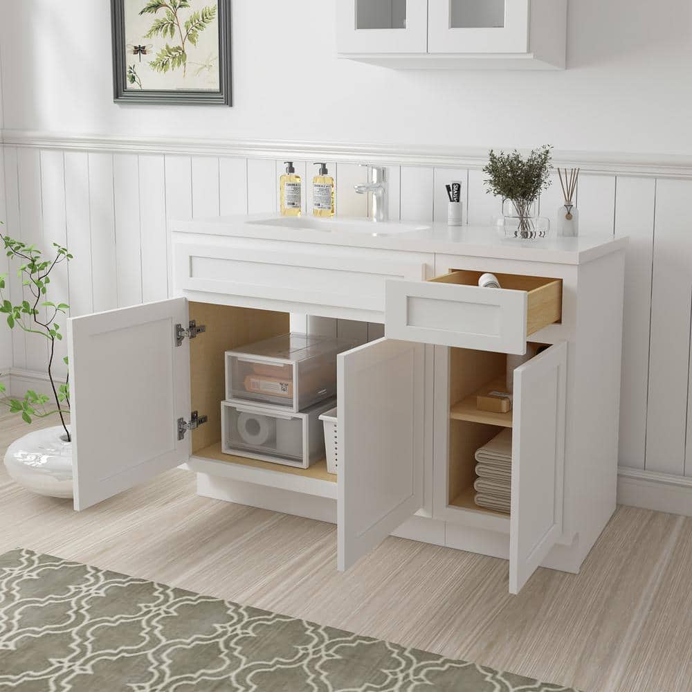 Vanity Art Montclair 54 in. 3-Door and 1-Drawer Freestanding Shaker Bathroom Vanity Cabinet (No Top) in White - Unassembled (3)