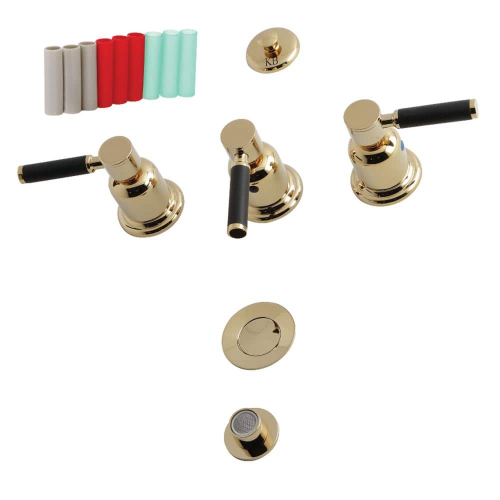 Kingston Brass Kaiser 3-Handle Bidet Faucet with Brass Pop-Up in Polished Brass