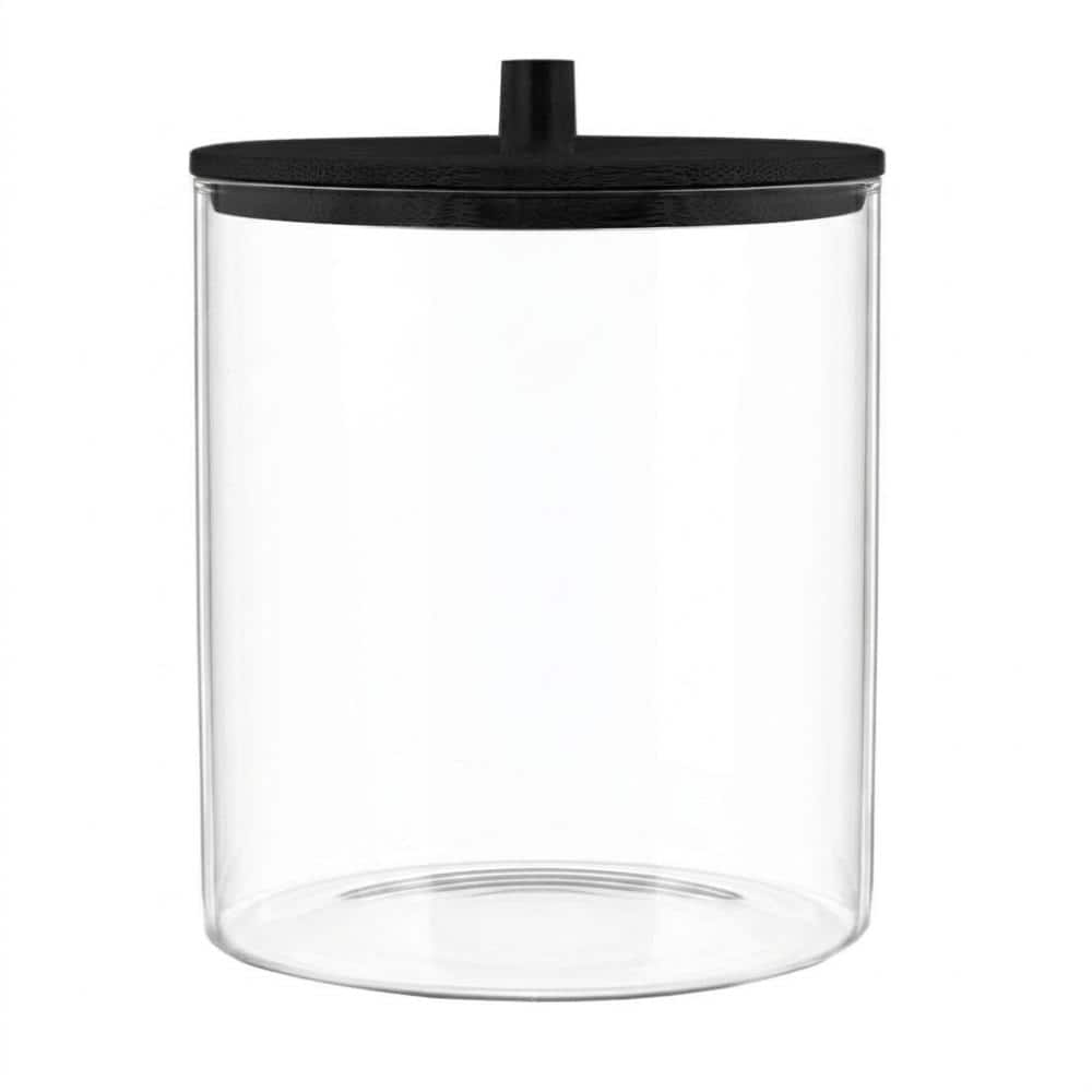 Unbranded Large-Capacity Glass Laundry Pod Container with Bamboo Lid and 27 Waterproof Labels for Storage in Black (1)