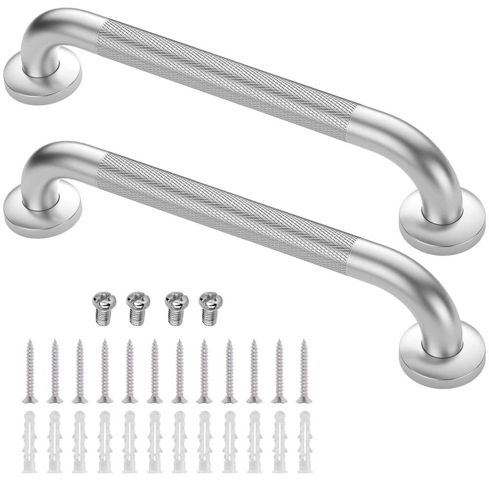 NVNOO 16 in. Stainless Steel Anti Slip Grab Bars for Bathtubs and Showers for Elderly Senior, Silver (2-Pack) (1)