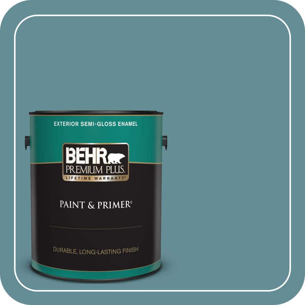 BEHR PREMIUM PLUS 1 gal. #S450-5 Oarsman Blue Semi-Gloss Enamel Exterior Paint & Primer