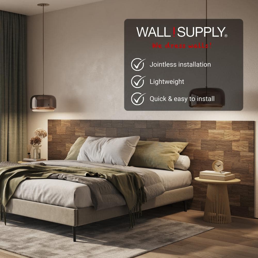 WALL!SUPPLY Ultra Wood Teak Big Square Panels 0.59 in. x 7.87 in. x 17.72 in. Natural Wood Finish Set 10 Panels Covers 9.68 Sq. Ft. (3)