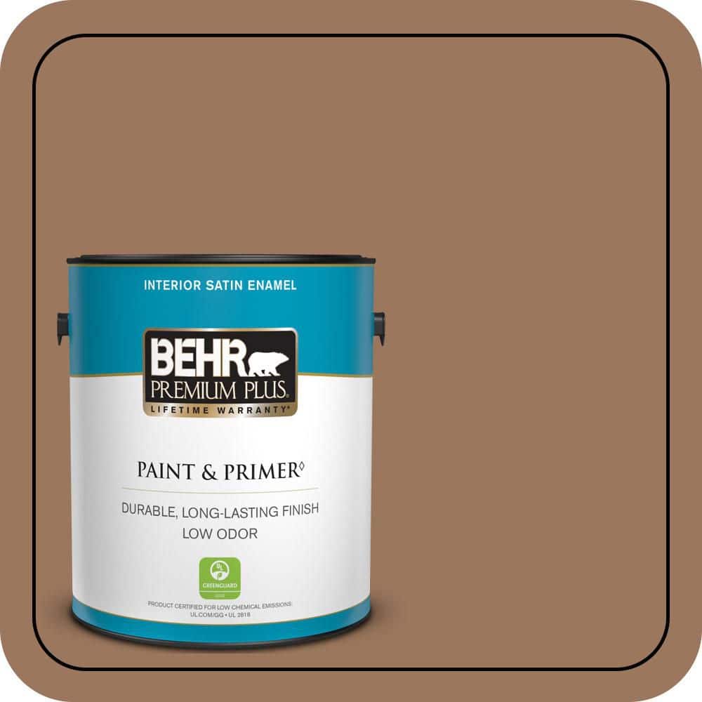 BEHR PREMIUM PLUS 1 gal. #S220-6 Baked Sienna Satin Enamel Low Odor Interior Paint & Primer