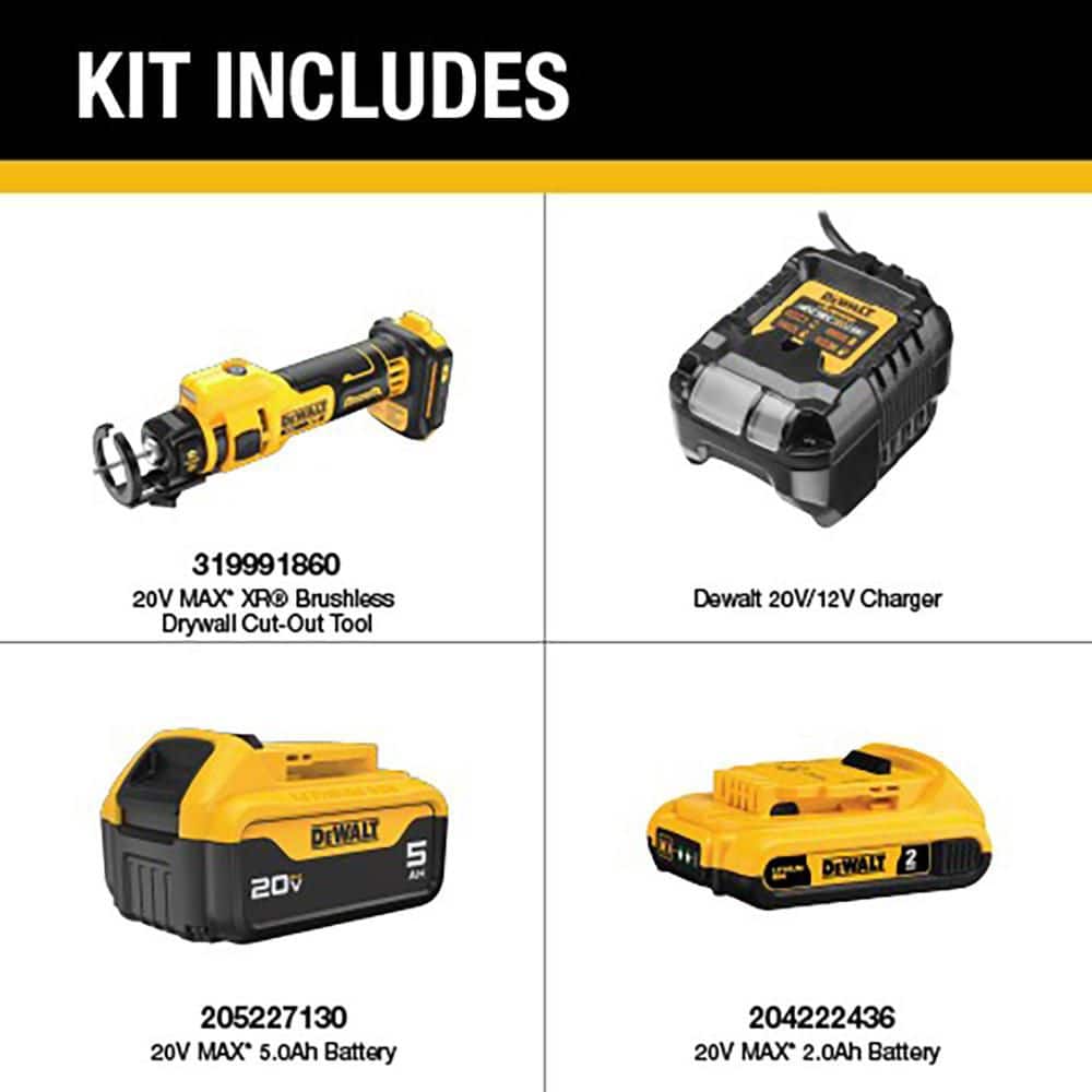 DEWALT XR 20-Volt Lithium-Ion Cordless Rotary Drywall Cut-Out Tool with 20-Volt MAX 5.0 Ah and 2.0 Ah Battery Packs and Charger (2)