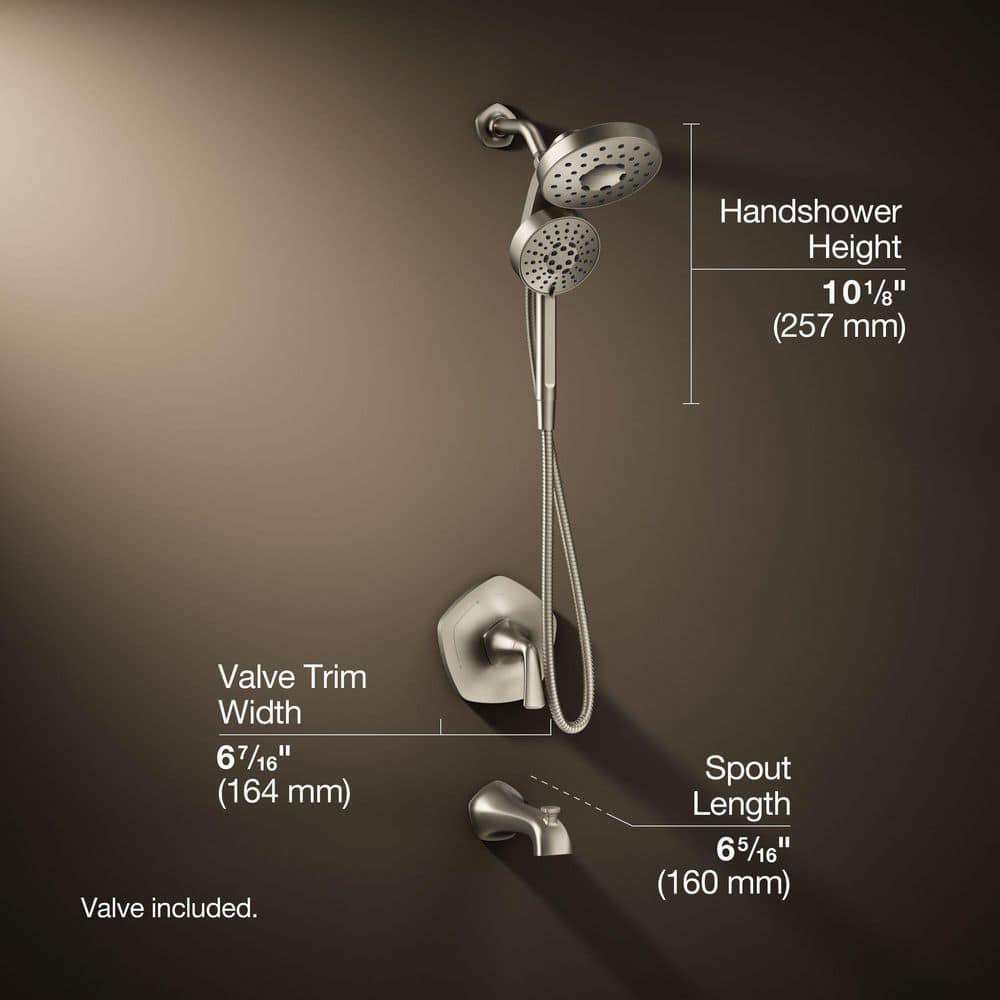 KOHLER Sundae Single Handle 1-Spray Tub and Shower Faucet 1.75 GPM in. Vibrant Brushed Nickel (Valve Included) (4)