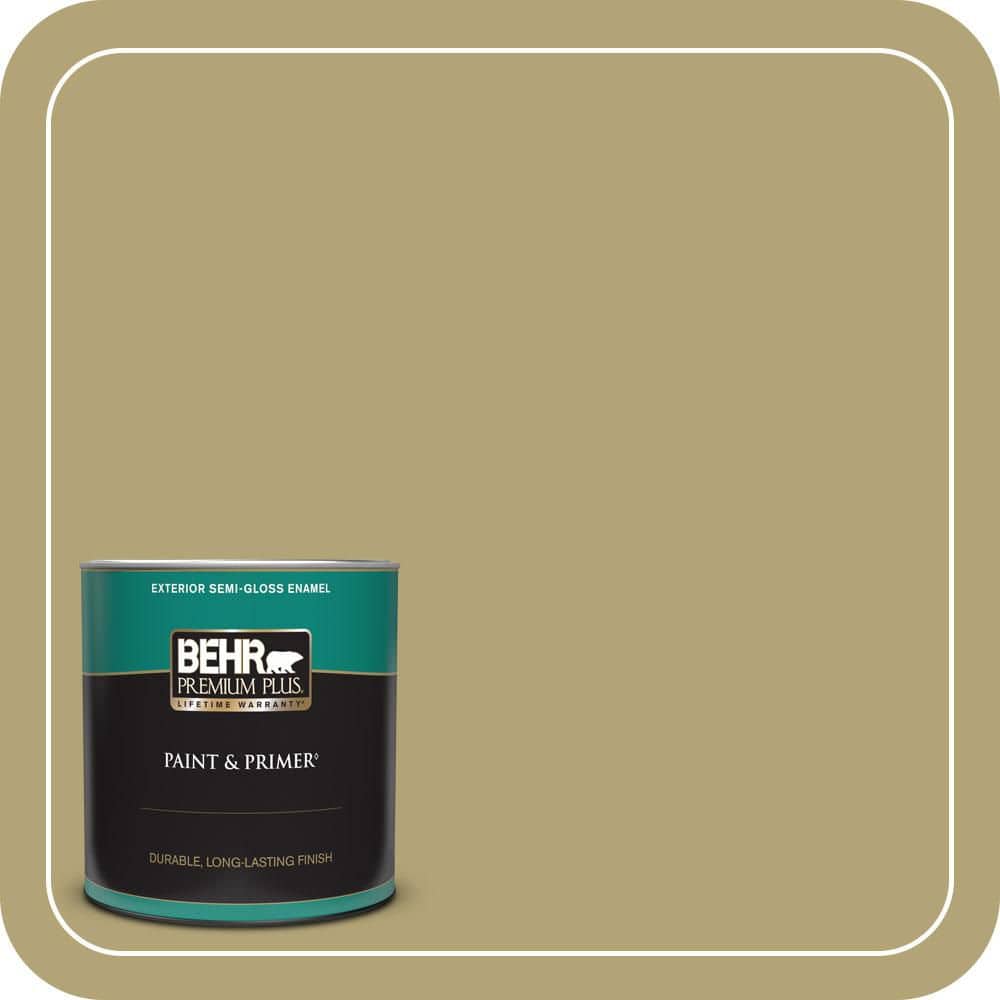 BEHR PREMIUM PLUS 1 qt. #PMD-101 Green Fig Semi-Gloss Enamel Exterior Paint & Primer
