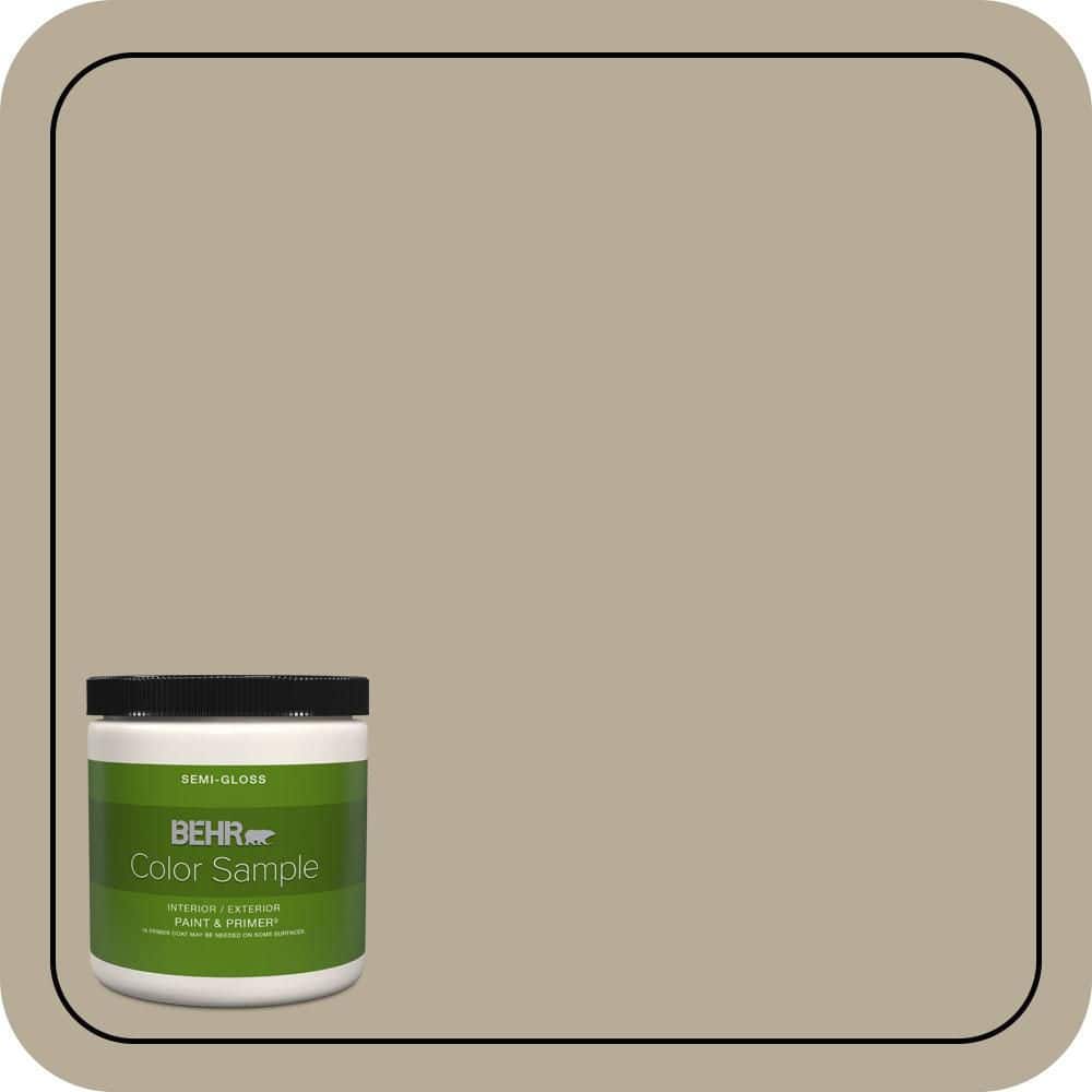BEHR PREMIUM PLUS 8 oz. #N310-4 Desert Khaki Semi-Gloss Interior/Exterior Paint & Primer Color Sample