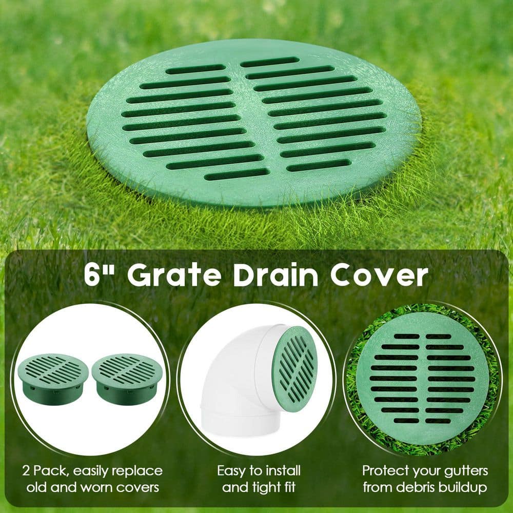 Helhom 6 in. Round Grate Drain Cover, Fits 6 in. Drain and Sewer, for Triple Wall Pipe, Small Lawns (2-Pack) (3)
