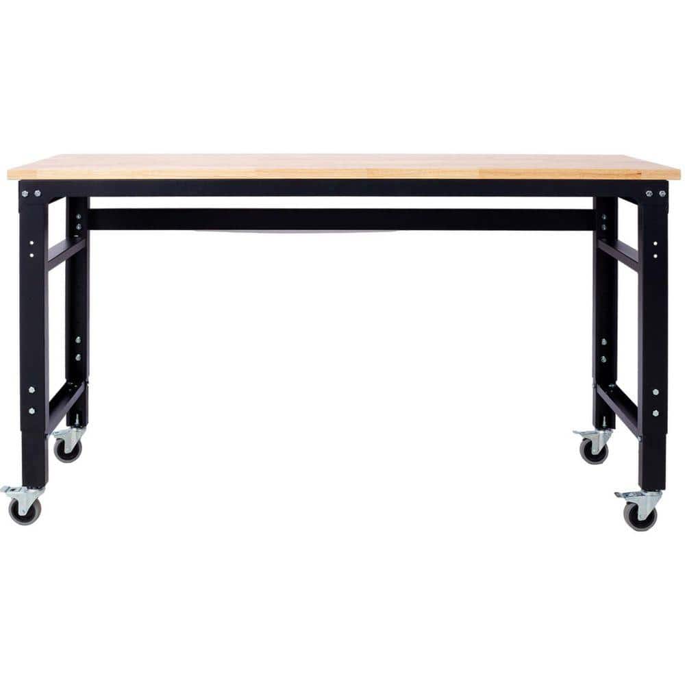 Miscool Ami 60" Rolling Workbench Adjustable Height with Metal Rubber Wood Top (2)