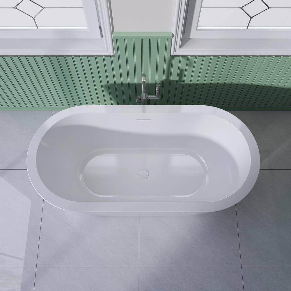 Unbranded 64 in. x 31 in. Acrylic Flatbottom Freestanding Soaking Bathtub in White (3)