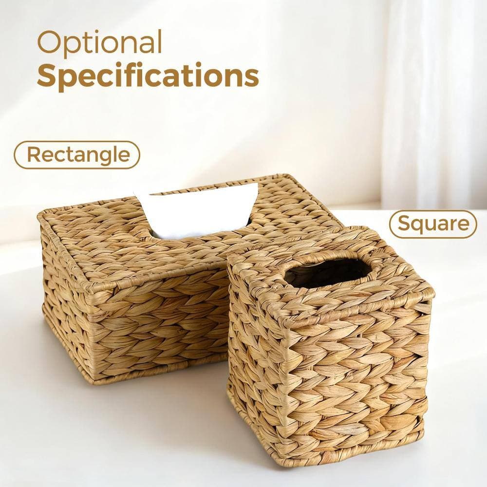 Unbranded Square Wicker Tissue Box Cover in Water Hyacinth, Boho Cube Holder for Bathroom Living Room Kitchen Area (3)