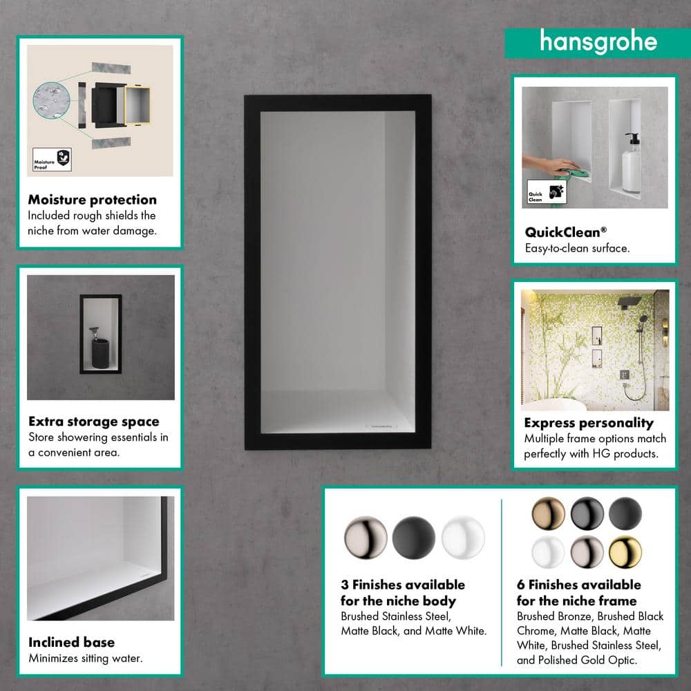 Hansgrohe XtraStoris Individual 9 in. W x 15 in. H x 4 in. D Stainless Steel Shower Niche in Brushed Stainless Steel (2)
