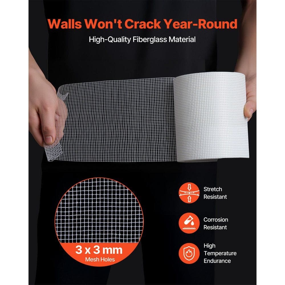 VEVOR Drywall Mesh Tape, 98.43 ft. L Self-Adhesive Fiberglass Drywall Joint Tape for Easy Sheetrock Ceiling Crack Repair (3)