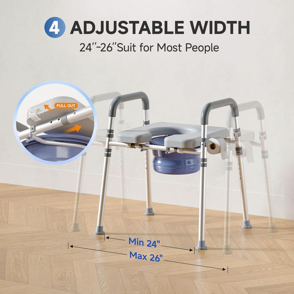 Numhew Bedside Commode with Bucket Toilet Seat with Padded Handles and Seat, Adjustable Height and Width for Pregnant, Disabled (3)