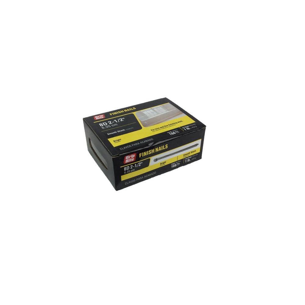 Grip-Rite 2-1/2 in. x 12-1/2-Gauge 8-penny Bright Steel Finish Nails 1lb. Box