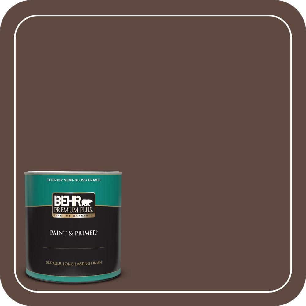 BEHR PREMIUM PLUS 1 qt. #N150-7 Chocolate Therapy Semi-Gloss Enamel Exterior Paint & Primer
