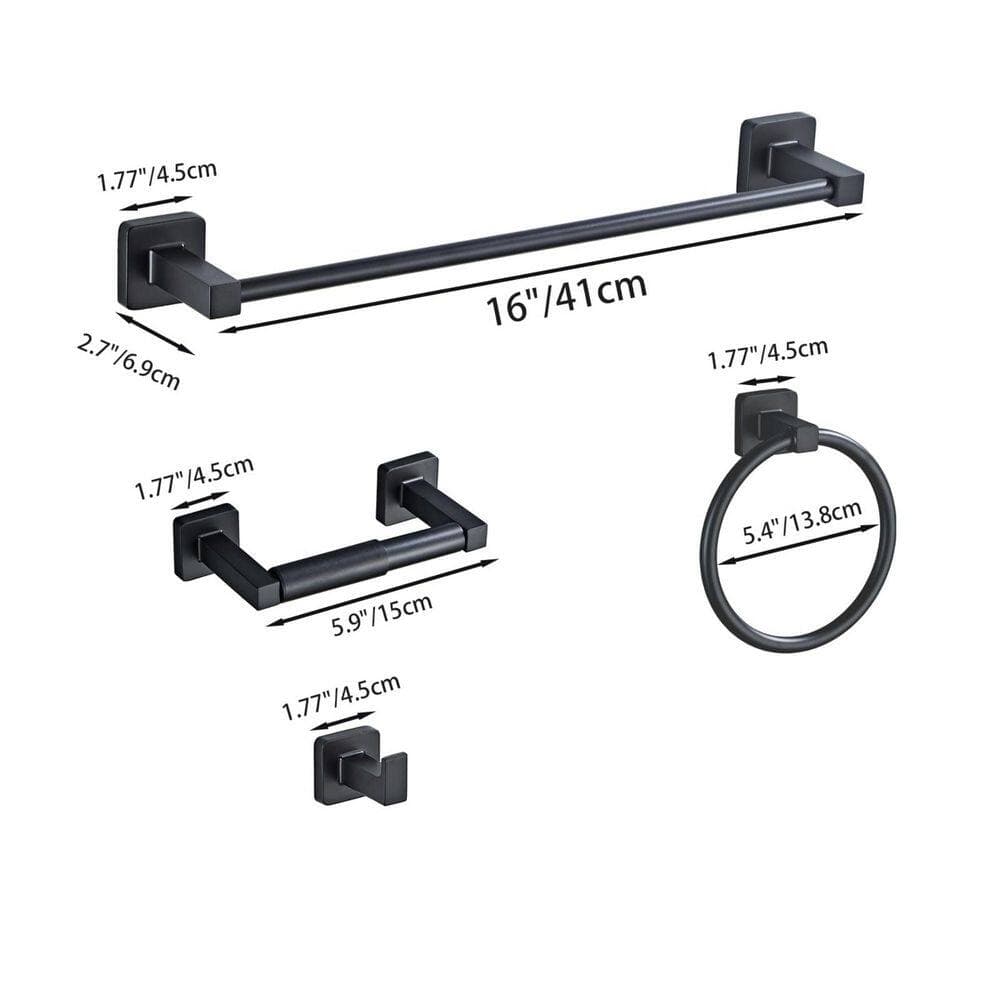 Wudkey 4-Piece Bathroom Hardware Set with Hand Towel Bar Towel Ring Robe Towel Hooks Toilet Paper Holder (2)