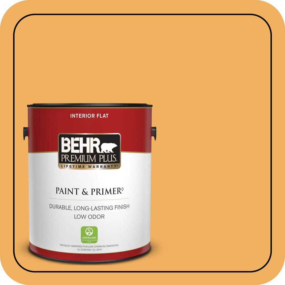 BEHR PREMIUM PLUS 1 gal. #PMD-74 Sweet Honey Flat Low Odor Interior Paint & Primer