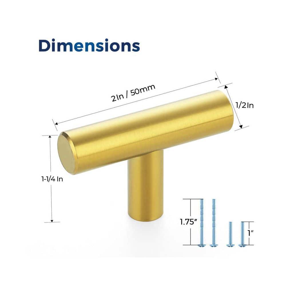 Numhew 30-Pack Gold Cabinet Knobs, Stainless Steel Kitchen Cabinet Handles, 2 in. Single Hole Drawer Pulls (2)