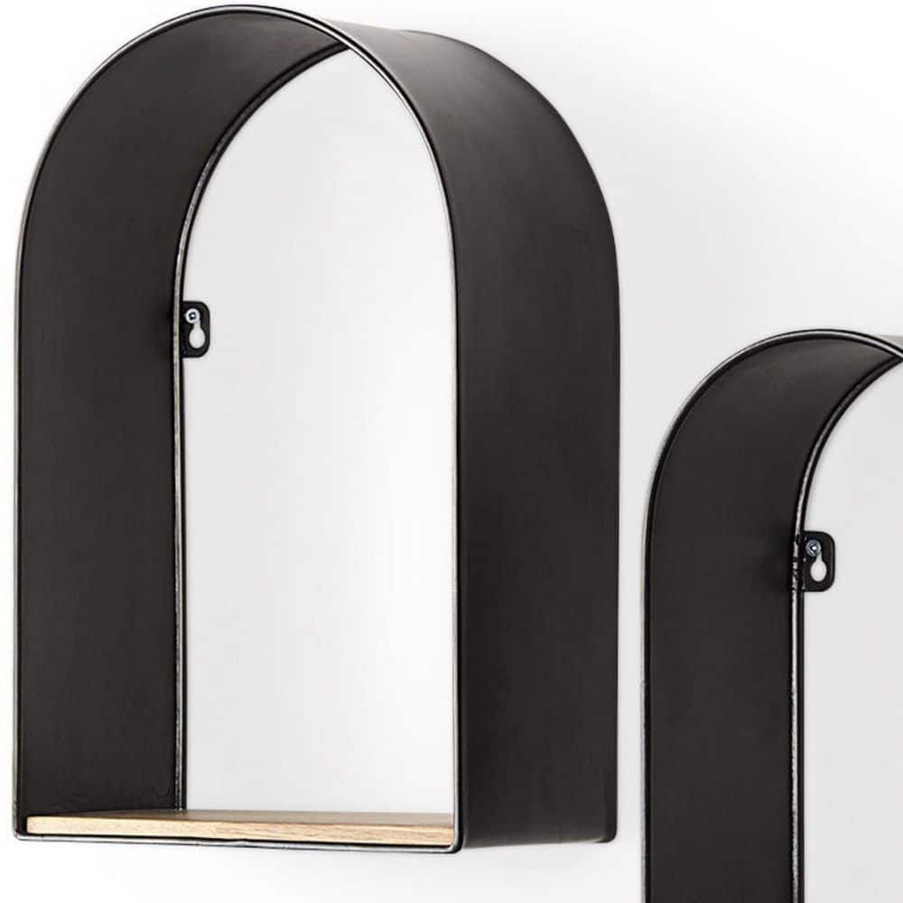HomeRoots 11.22 in. W x 15.16 in. H x 11 in. D Metal Unique Shelf in Black (2)