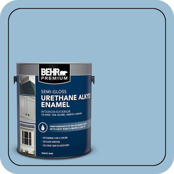 BEHR PREMIUM 1 gal. #PPU14-11 Gentle Sky Urethane Alkyd Semi-Gloss Enamel Interior/Exterior Paint (2)